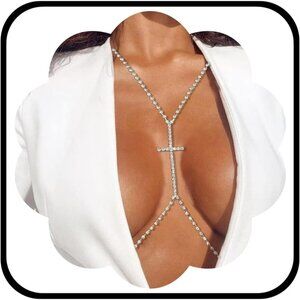Women Silver Bra Chain Crystal Chest Sexy Nightclub Sparkly Rave Body Chain